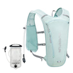 Light blue hydration backpack with water bladder on a white background